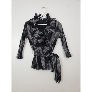 (M5) VTG Alexandra Rosati Womens Blouse Size S Textured Ruffled Beads Wrap